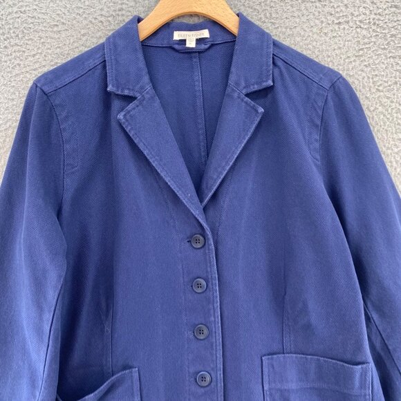 Eileen Fisher Blazer Womens Medium Navy Button Up Pockets Office Career Casual - Picture 3 of 10